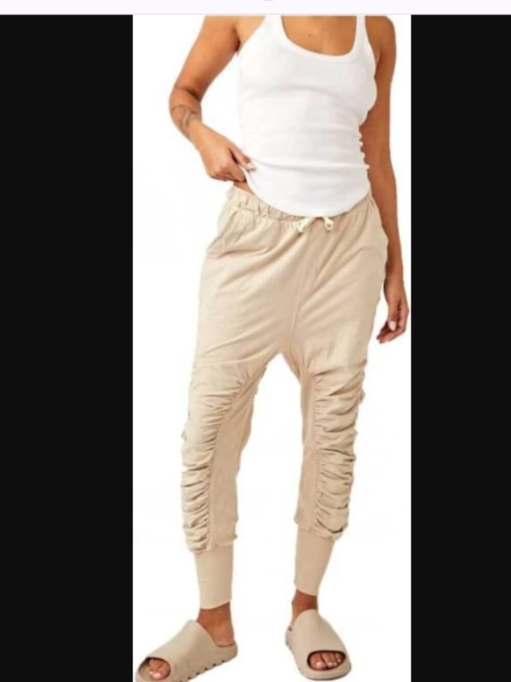 Free People Movement Ruched Harem Leg Jogger Pants Tan Size Large